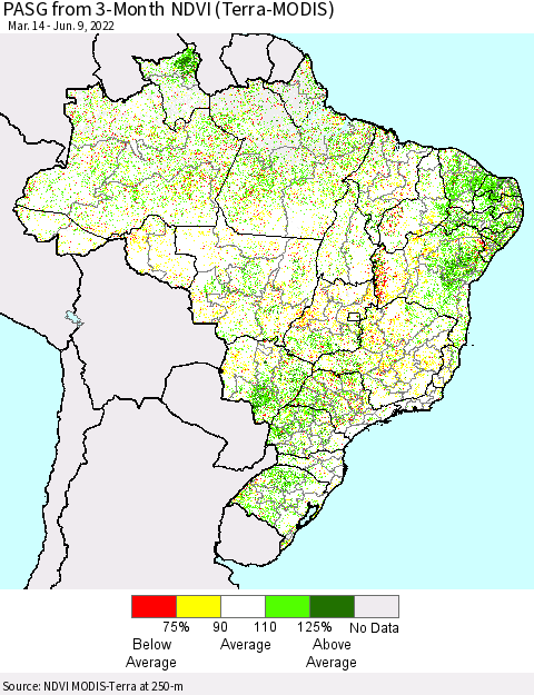 Brazil PASG from 3-Month NDVI (Terra-MODIS) Thematic Map For 6/2/2022 - 6/9/2022