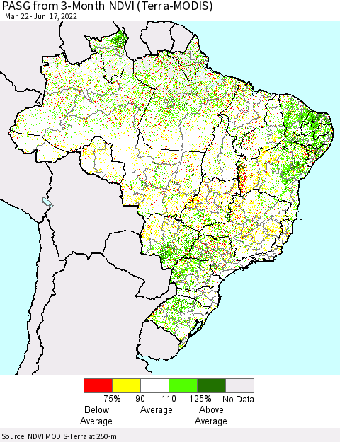 Brazil PASG from 3-Month NDVI (Terra-MODIS) Thematic Map For 6/10/2022 - 6/17/2022