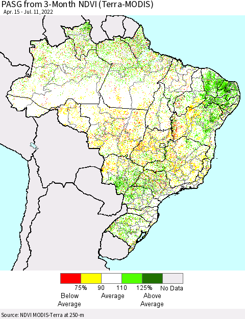 Brazil PASG from 3-Month NDVI (Terra-MODIS) Thematic Map For 7/4/2022 - 7/11/2022
