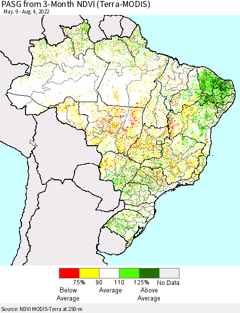 Brazil PASG from 3-Month NDVI (Terra-MODIS) Thematic Map For 7/28/2022 - 8/4/2022