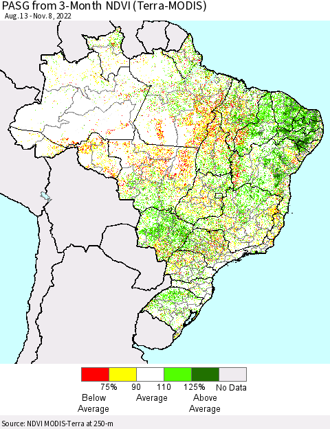 Brazil PASG from 3-Month NDVI (Terra-MODIS) Thematic Map For 11/1/2022 - 11/8/2022