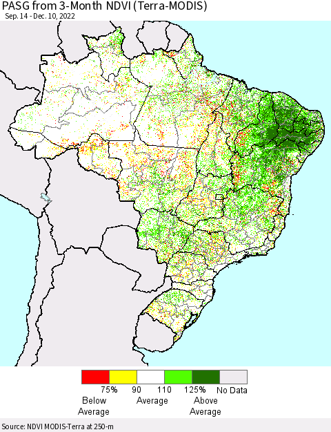 Brazil PASG from 3-Month NDVI (Terra-MODIS) Thematic Map For 12/3/2022 - 12/10/2022
