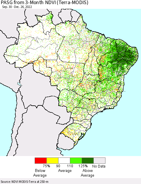Brazil PASG from 3-Month NDVI (Terra-MODIS) Thematic Map For 12/19/2022 - 12/26/2022