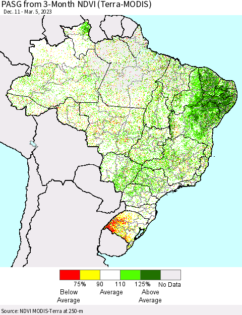Brazil PASG from 3-Month NDVI (Terra-MODIS) Thematic Map For 2/26/2023 - 3/5/2023