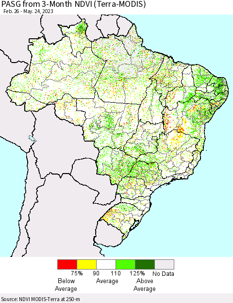 Brazil PASG from 3-Month NDVI (Terra-MODIS) Thematic Map For 5/17/2023 - 5/24/2023
