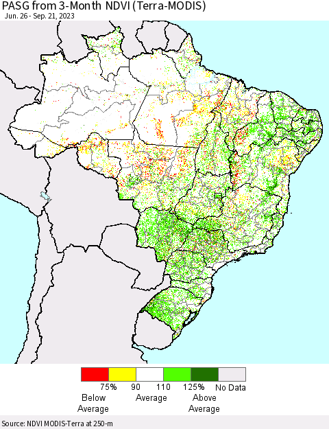 Brazil PASG from 3-Month NDVI (Terra-MODIS) Thematic Map For 9/14/2023 - 9/21/2023