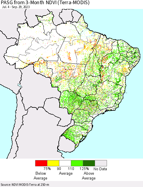 Brazil PASG from 3-Month NDVI (Terra-MODIS) Thematic Map For 9/22/2023 - 9/29/2023