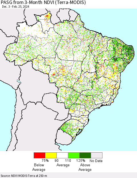 Brazil PASG from 3-Month NDVI (Terra-MODIS) Thematic Map For 2/18/2024 - 2/25/2024