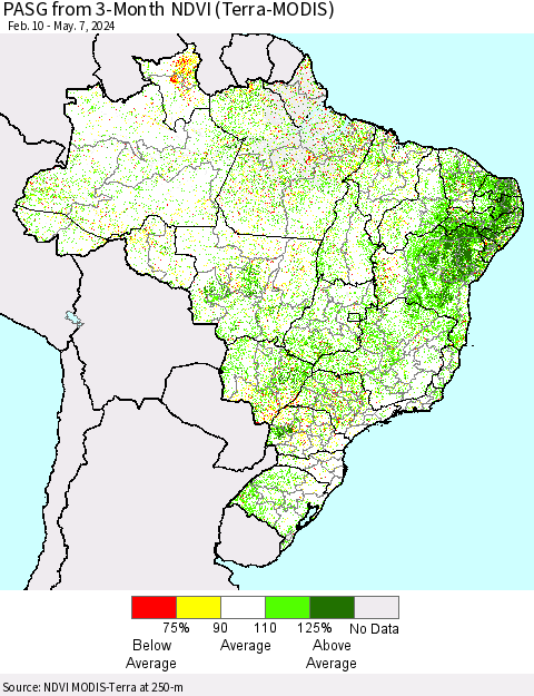 Brazil PASG from 3-Month NDVI (Terra-MODIS) Thematic Map For 4/30/2024 - 5/7/2024