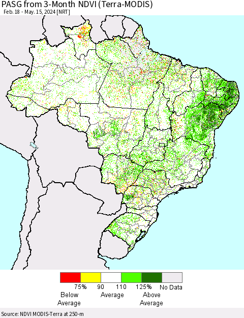 Brazil PASG from 3-Month NDVI (Terra-MODIS) Thematic Map For 5/8/2024 - 5/15/2024