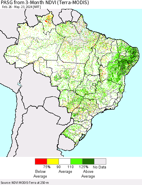 Brazil PASG from 3-Month NDVI (Terra-MODIS) Thematic Map For 5/16/2024 - 5/23/2024