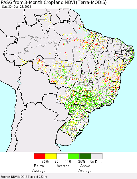 Brazil PASG from 3-Month Cropland NDVI (Terra-MODIS) Thematic Map For 12/19/2023 - 12/26/2023