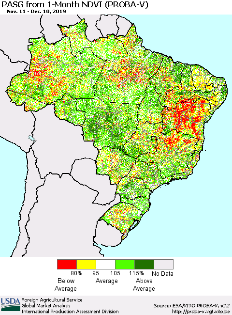 Brazil PASG from 1-Month NDVI (PROBA-V) Thematic Map For 12/1/2019 - 12/10/2019