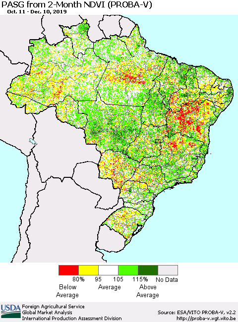 Brazil PASG from 2-Month NDVI (PROBA-V) Thematic Map For 12/1/2019 - 12/10/2019