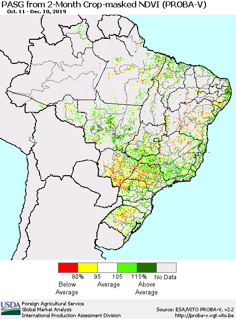 Brazil PASG from 2-Month Crop-masked NDVI (PROBA-V) Thematic Map For 12/1/2019 - 12/10/2019