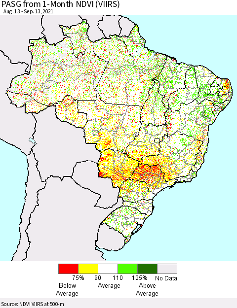 Brazil PASG from 1-Month NDVI (VIIRS) Thematic Map For 9/6/2021 - 9/13/2021