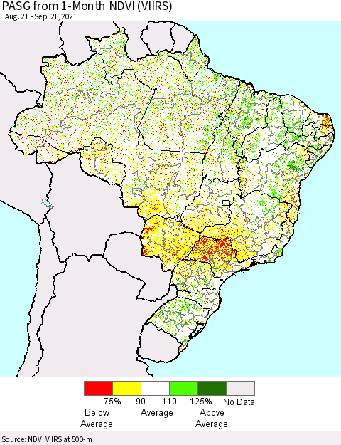 Brazil PASG from 1-Month NDVI (VIIRS) Thematic Map For 9/14/2021 - 9/21/2021