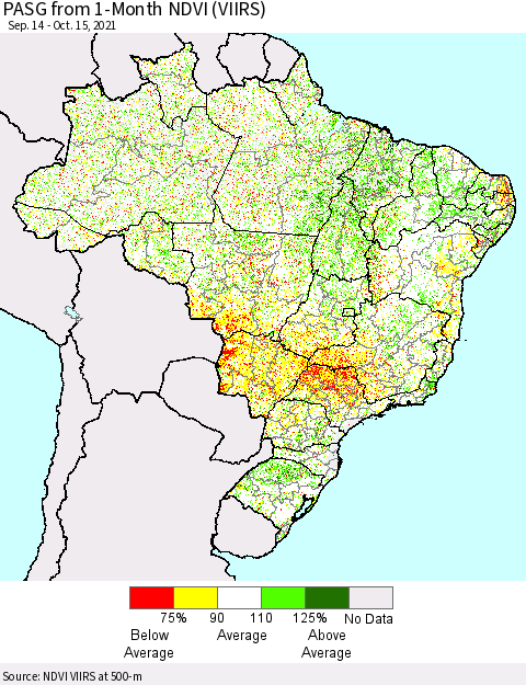 Brazil PASG from 1-Month NDVI (VIIRS) Thematic Map For 10/8/2021 - 10/15/2021