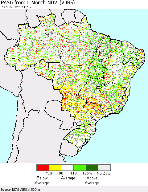 Brazil PASG from 1-Month NDVI (VIIRS) Thematic Map For 10/16/2021 - 10/23/2021