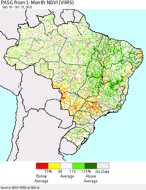 Brazil PASG from 1-Month NDVI (VIIRS) Thematic Map For 10/24/2021 - 10/31/2021