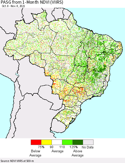 Brazil PASG from 1-Month NDVI (VIIRS) Thematic Map For 11/1/2021 - 11/8/2021