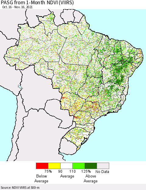 Brazil PASG from 1-Month NDVI (VIIRS) Thematic Map For 11/9/2021 - 11/16/2021