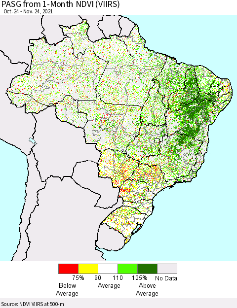 Brazil PASG from 1-Month NDVI (VIIRS) Thematic Map For 11/17/2021 - 11/24/2021