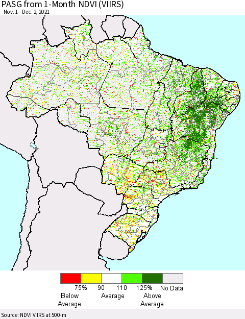 Brazil PASG from 1-Month NDVI (VIIRS) Thematic Map For 11/25/2021 - 12/2/2021