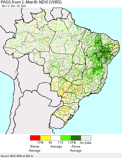 Brazil PASG from 1-Month NDVI (VIIRS) Thematic Map For 12/3/2021 - 12/10/2021