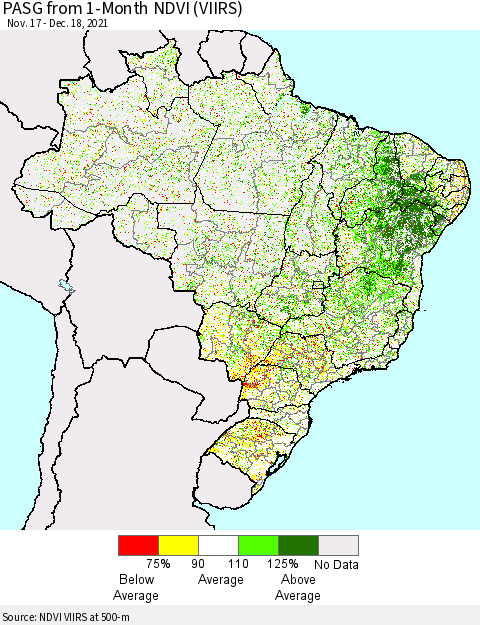 Brazil PASG from 1-Month NDVI (VIIRS) Thematic Map For 12/11/2021 - 12/18/2021