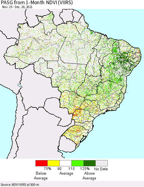 Brazil PASG from 1-Month NDVI (VIIRS) Thematic Map For 12/19/2021 - 12/26/2021