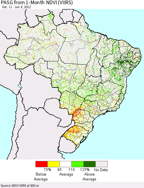 Brazil PASG from 1-Month NDVI (VIIRS) Thematic Map For 1/1/2022 - 1/8/2022
