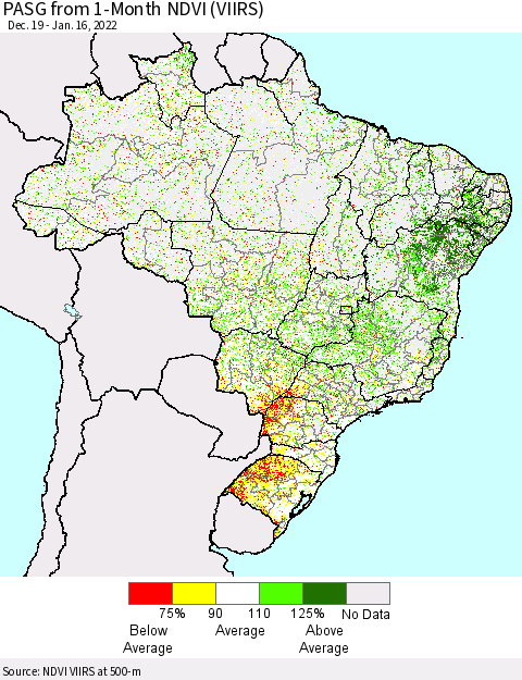 Brazil PASG from 1-Month NDVI (VIIRS) Thematic Map For 1/9/2022 - 1/16/2022