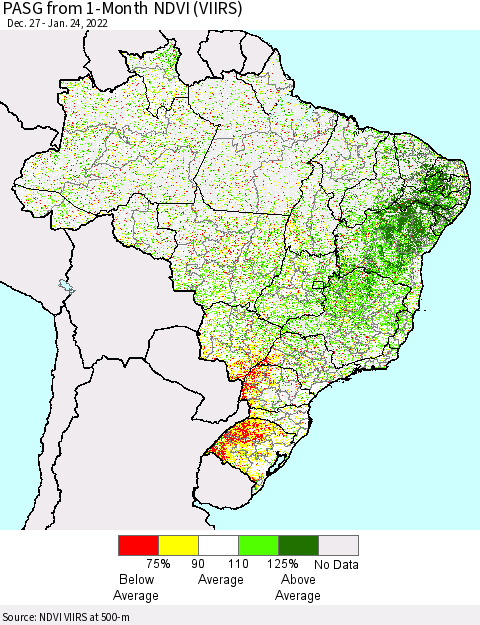 Brazil PASG from 1-Month NDVI (VIIRS) Thematic Map For 1/17/2022 - 1/24/2022