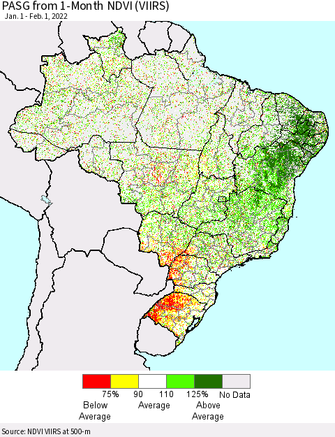 Brazil PASG from 1-Month NDVI (VIIRS) Thematic Map For 1/25/2022 - 2/1/2022