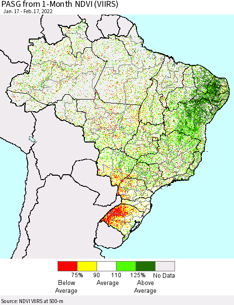Brazil PASG from 1-Month NDVI (VIIRS) Thematic Map For 2/10/2022 - 2/17/2022
