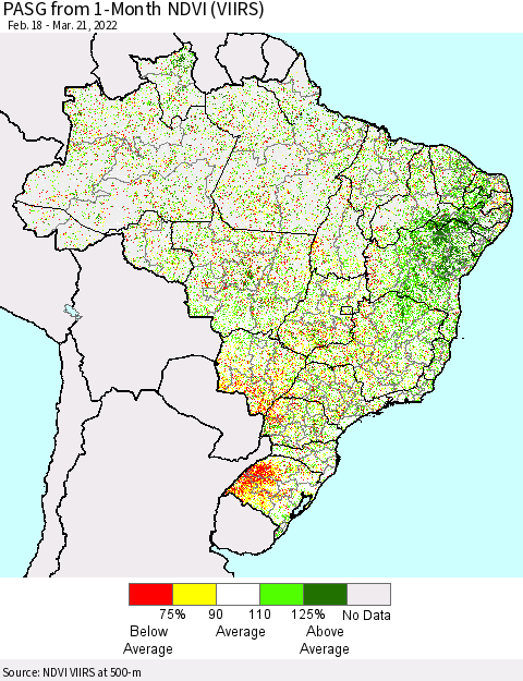 Brazil PASG from 1-Month NDVI (VIIRS) Thematic Map For 3/14/2022 - 3/21/2022