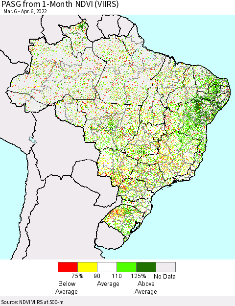 Brazil PASG from 1-Month NDVI (VIIRS) Thematic Map For 3/30/2022 - 4/6/2022