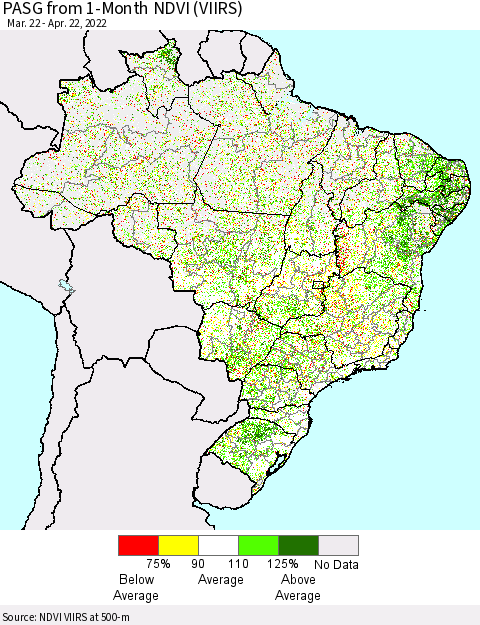 Brazil PASG from 1-Month NDVI (VIIRS) Thematic Map For 4/15/2022 - 4/22/2022