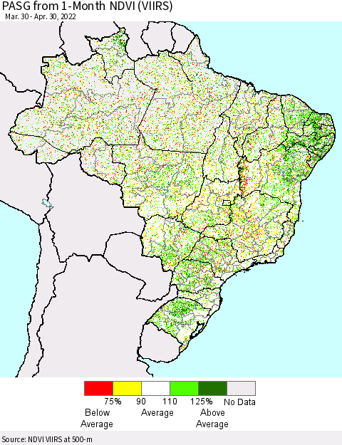 Brazil PASG from 1-Month NDVI (VIIRS) Thematic Map For 4/23/2022 - 4/30/2022