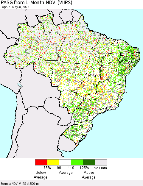 Brazil PASG from 1-Month NDVI (VIIRS) Thematic Map For 5/1/2022 - 5/8/2022