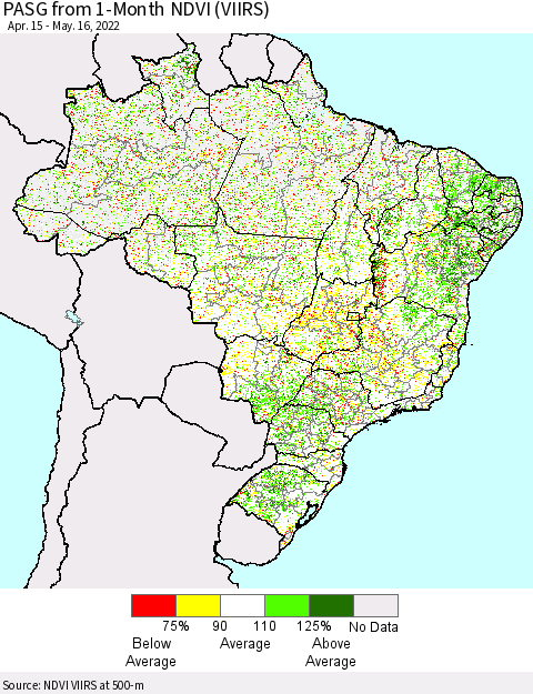 Brazil PASG from 1-Month NDVI (VIIRS) Thematic Map For 5/9/2022 - 5/16/2022
