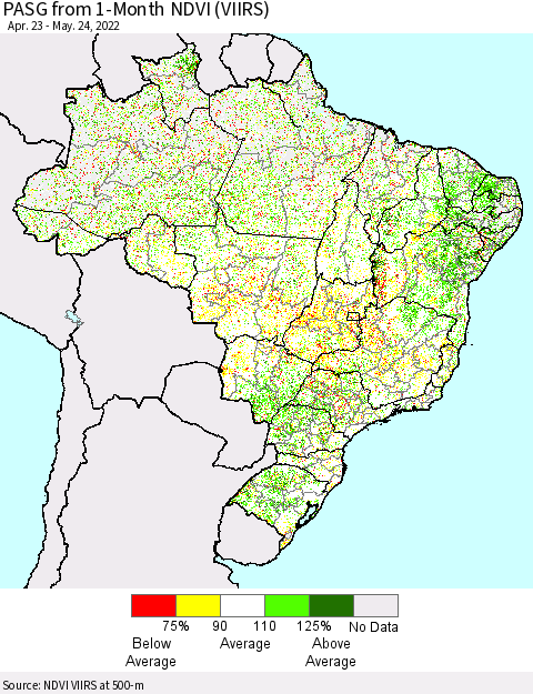 Brazil PASG from 1-Month NDVI (VIIRS) Thematic Map For 5/17/2022 - 5/24/2022