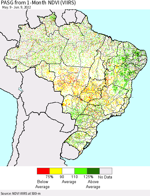 Brazil PASG from 1-Month NDVI (VIIRS) Thematic Map For 6/2/2022 - 6/9/2022