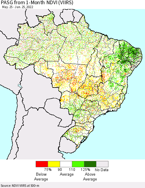 Brazil PASG from 1-Month NDVI (VIIRS) Thematic Map For 6/18/2022 - 6/25/2022