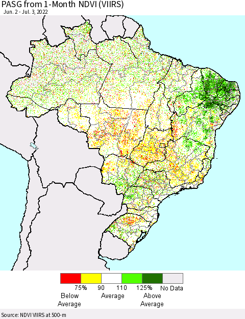 Brazil PASG from 1-Month NDVI (VIIRS) Thematic Map For 6/26/2022 - 7/3/2022