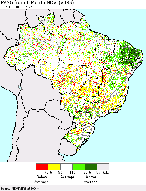 Brazil PASG from 1-Month NDVI (VIIRS) Thematic Map For 7/4/2022 - 7/11/2022