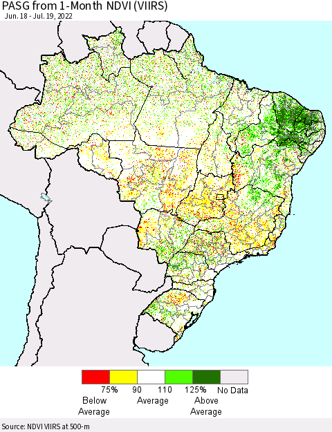 Brazil PASG from 1-Month NDVI (VIIRS) Thematic Map For 7/12/2022 - 7/19/2022