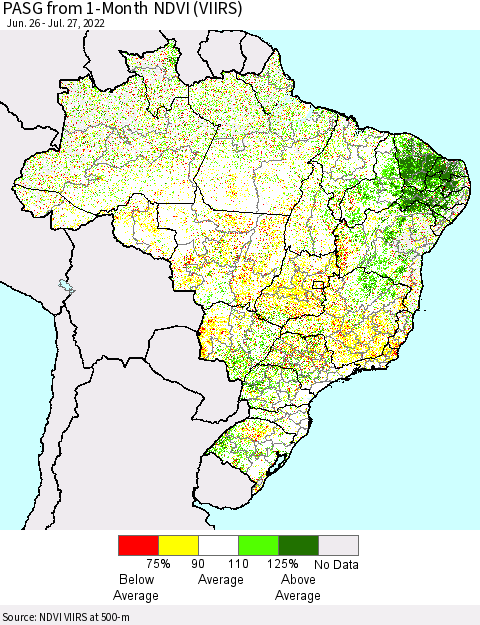Brazil PASG from 1-Month NDVI (VIIRS) Thematic Map For 7/20/2022 - 7/27/2022