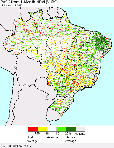 Brazil PASG from 1-Month NDVI (VIIRS) Thematic Map For 7/28/2022 - 8/4/2022